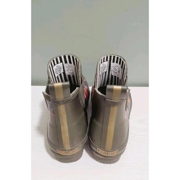 Joules Rain Boots Women's Sz 10 Floral Green Pink Waterproof Rubber Wellibob - Picture 3 of 7